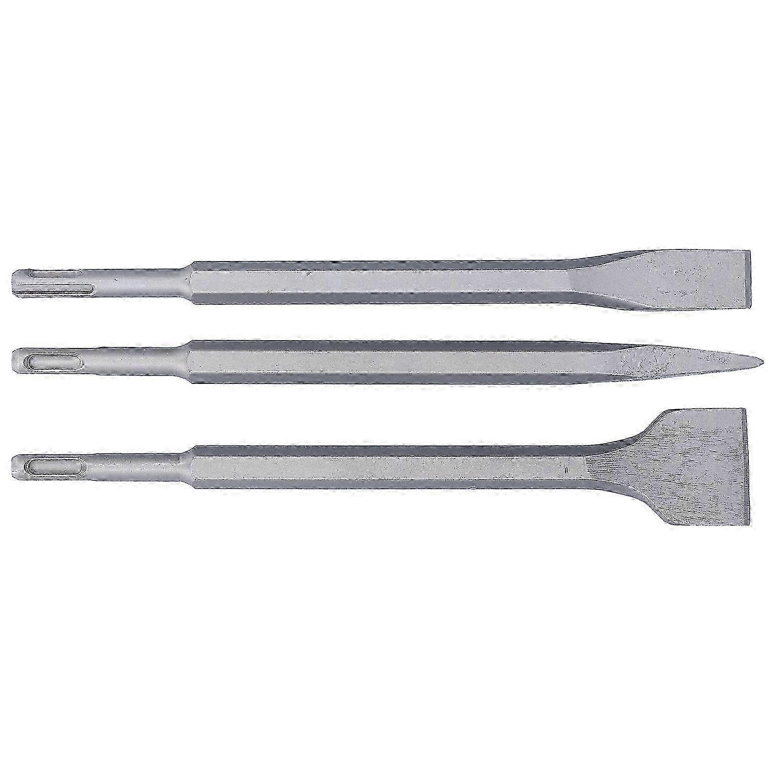 3Pcs Chisel Carbon Steel Scaling Flat Point Rotating Hammer Drill Bits for Tile Concrete WorkRound Handle