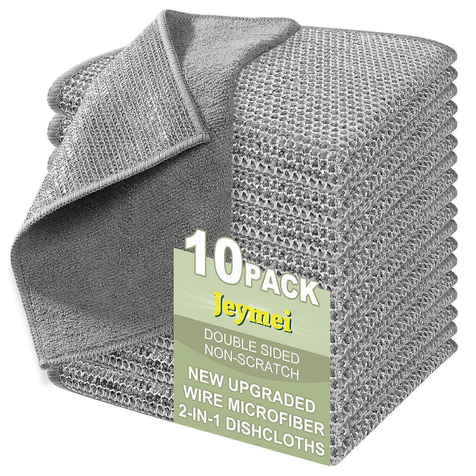 Dishwashing Cloth Set, DualSided Wire and Microfiber, NonScratch Reusable Mesh Scrubber, Grey 10pcs