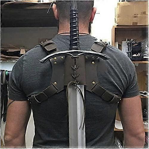Sword Holder PU Leather Adjustable Shoulder Strap Medieval Viking Back Sword Sheath Black