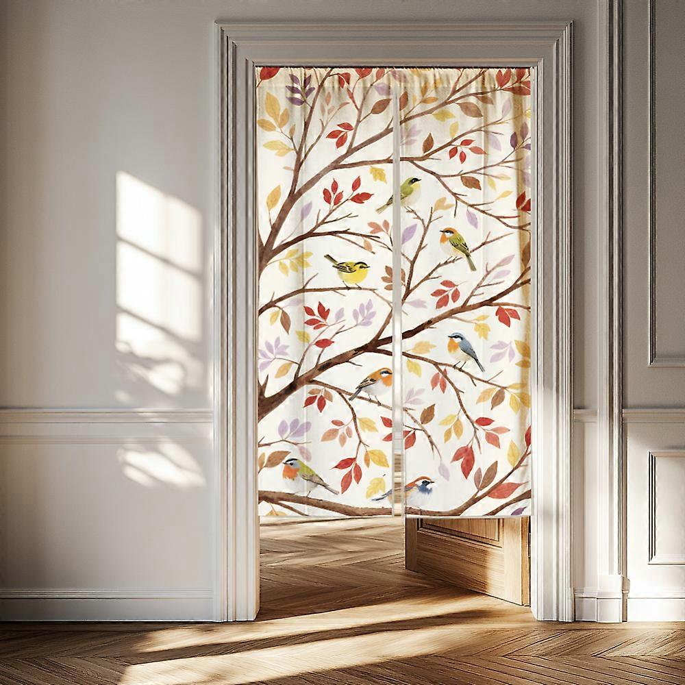 Linen Door Curtain Bird 1500x850mm