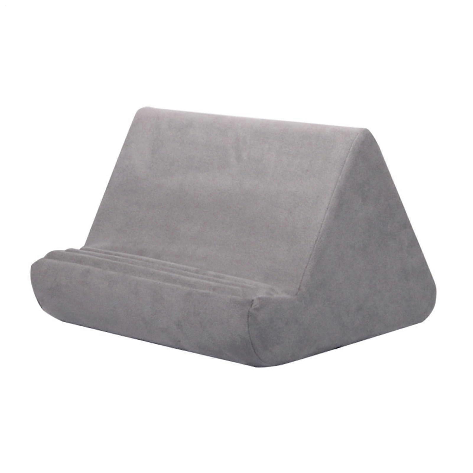 Adjustable Tablet Pillow Stand with Side Pocket, Soft Lap Holder for Couch Bed Reading Streaming Gray