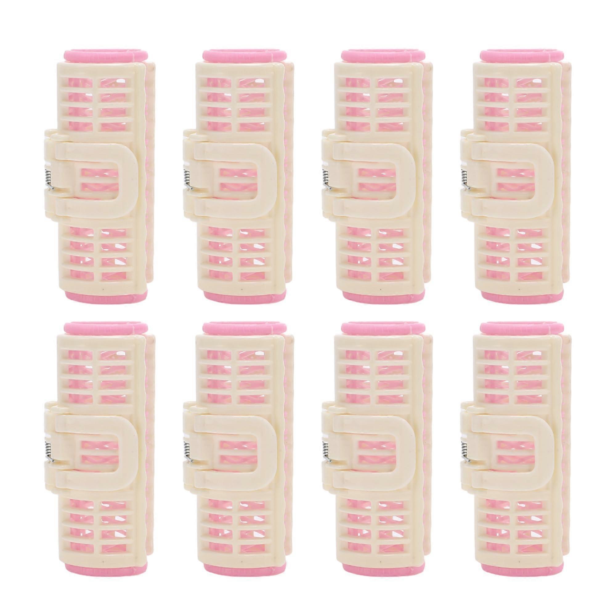 Heatless Hair Rollers for Volume with Secure Spring Clips, Pink and White, 8pcs