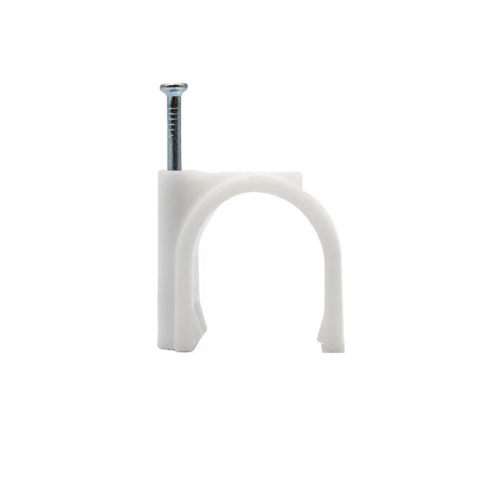 7mm Cable Clips with Steel Nails for Wall Mounting, White Round Wire Clamp Secure Fixing