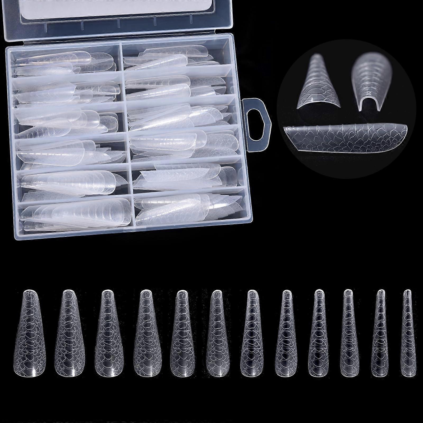 120Pcs Dual Nail Forms Poly Nail Extension Set, Full Size Range, Clear Oval Snake Pattern
