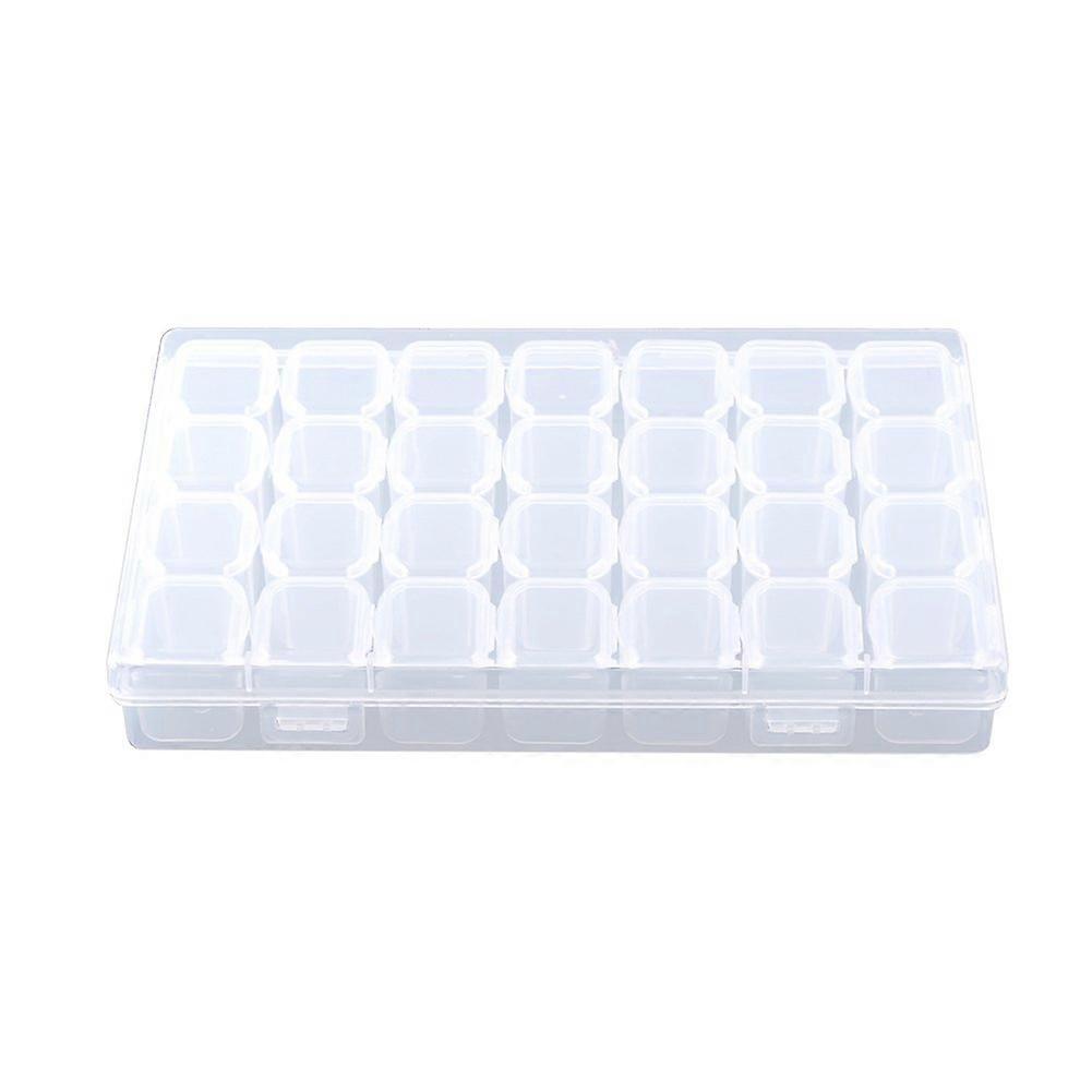 Jewelry Organizer Box with 28 Individual Lids, Clear Plastic Bead Storage Case, Adjustable Grid