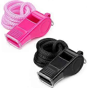 2 PCS Plastic Whistle for Coaches, Pink and Black Sports Whistle with Lanyard Plastic Sports Whistles Loud Crisp Sound Whistles with Mouth Grip for O