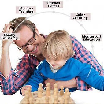 Memory Chess Educatief Geheugenspel Speelgoedset voor Kinderen, Kleurrijk Geheugenbordspel, Gekleurd Houten Schaakspel Speelgoedset Nieuw-nbh