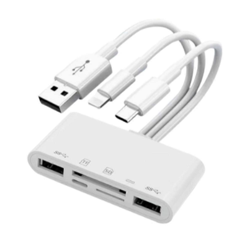 Three-Wire 5-in-1 Card Reader, Multi-Function OTG Converter, High-Speed Transmission Compatible for Iphone/Android/Ipad