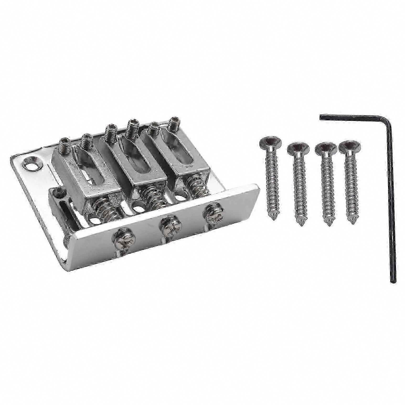 Silver Adjustable Bridge for 3-String Guitar: Chrome Hardtail Component