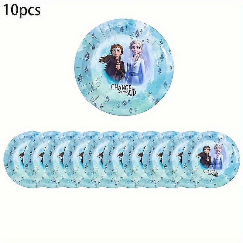 10pcs, Disney Birthday Party Paper Plates, Princess Elsa Frozen Cartoon Theme Plate, Birthday Decor, Birthday Supplies, Party Decor, Party Supplies, H