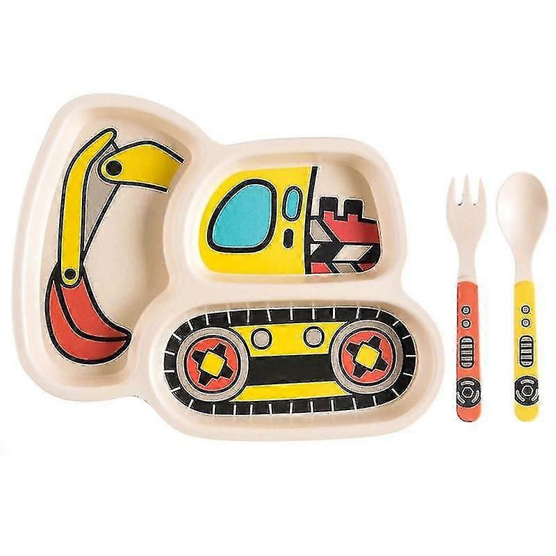 3pcs Children Coloured Dining Plate, Fork And Spoon Dinnerware Set