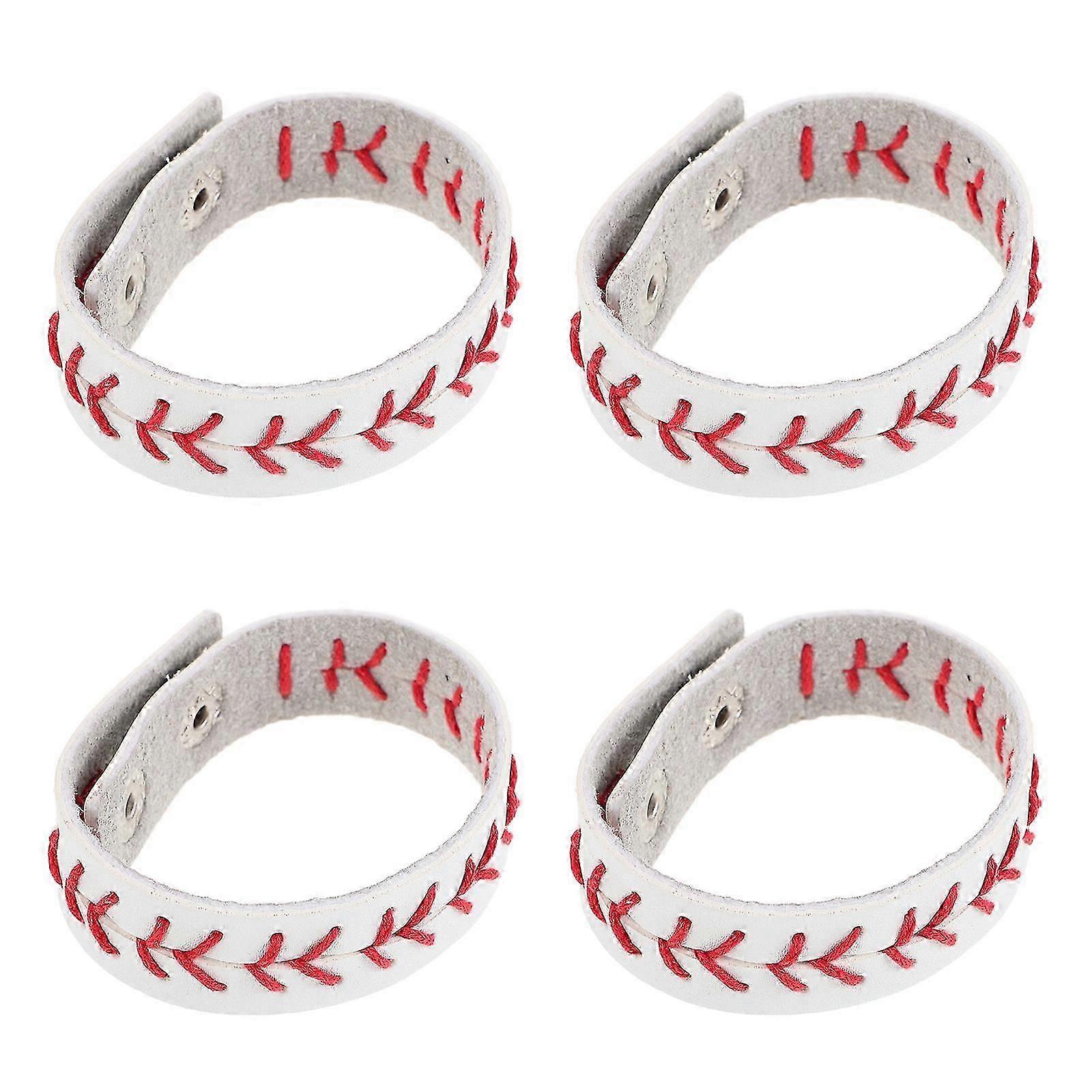 4Pcs Adjustable White PU Braided Baseball Wristbands