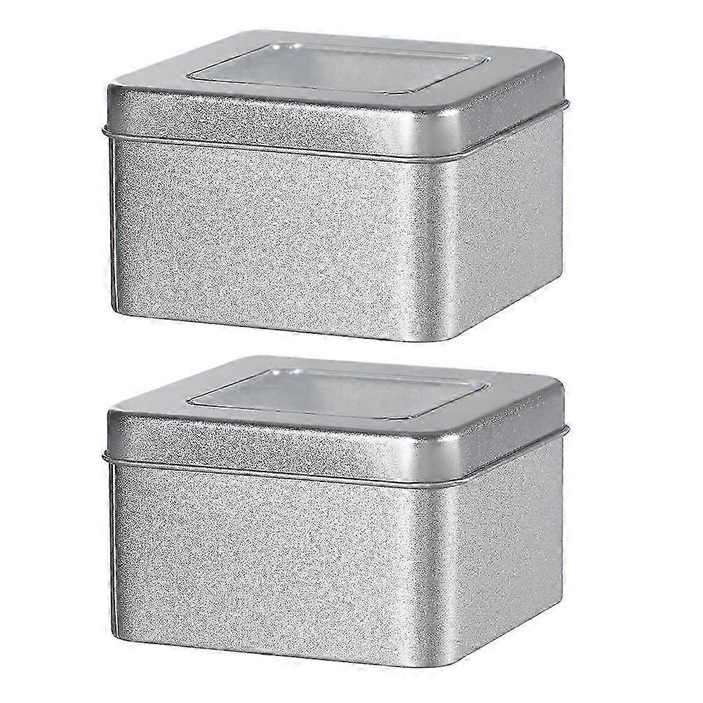 2pcs Tinplate Boxes Small Jewelry Storage Boxes with Clear Window (Silver)