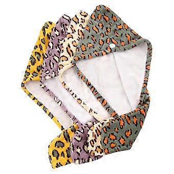 Leopard Coral Fleece Hair Drying Cap for Absorbent Drying 4Pcs