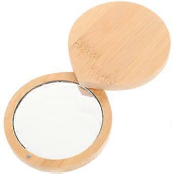 Espelho de bolso de bambu para viagem, espelho de maquiagem compacto de mão para mulheres.