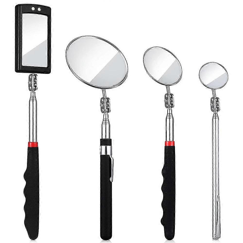 4 Pcs Telescoping LED Flexible Inspection Mirrors, Round & Square