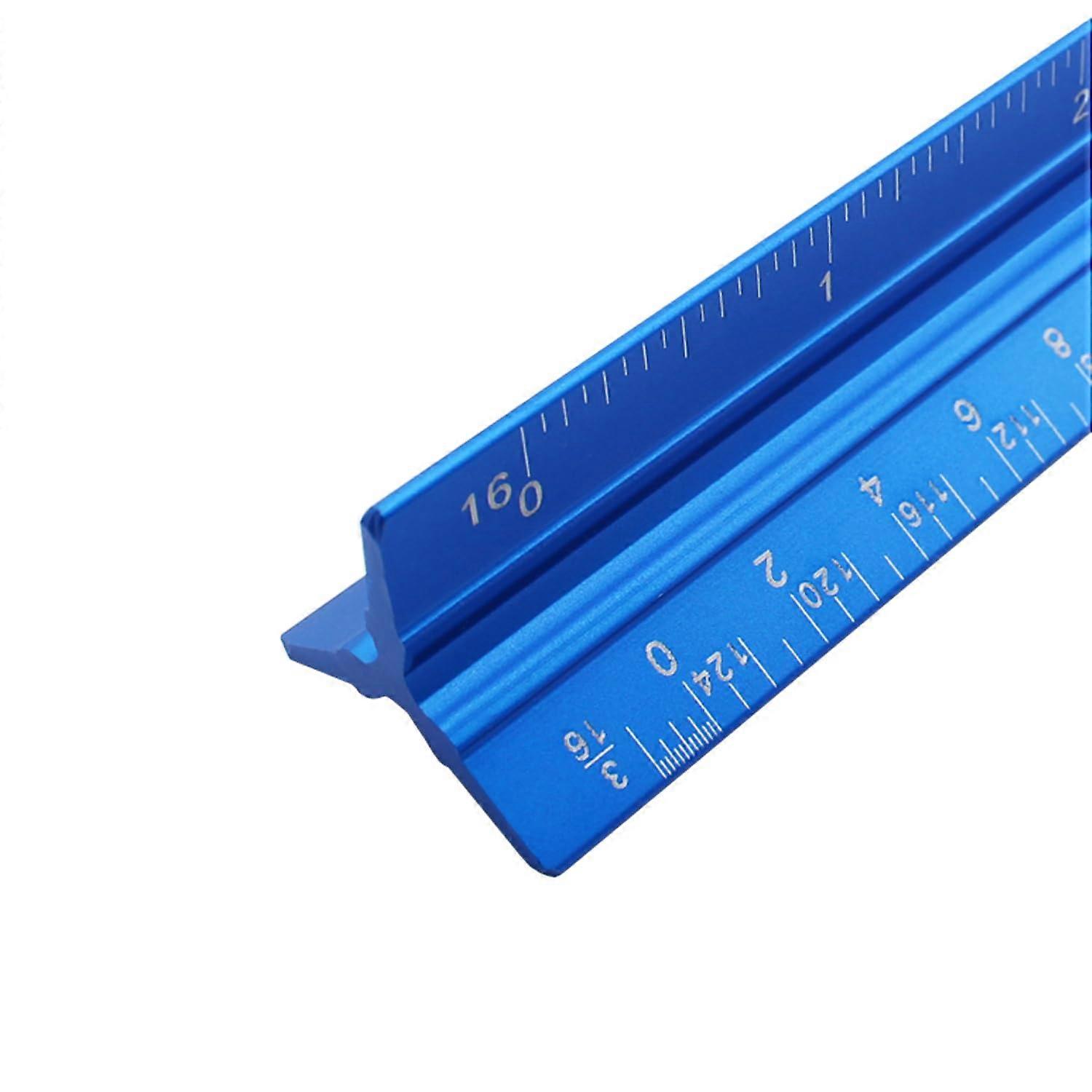 12 Inch Aluminum Triangular Architect and Engineering Scale Ruler, MultiScale Precision, Blue Finish