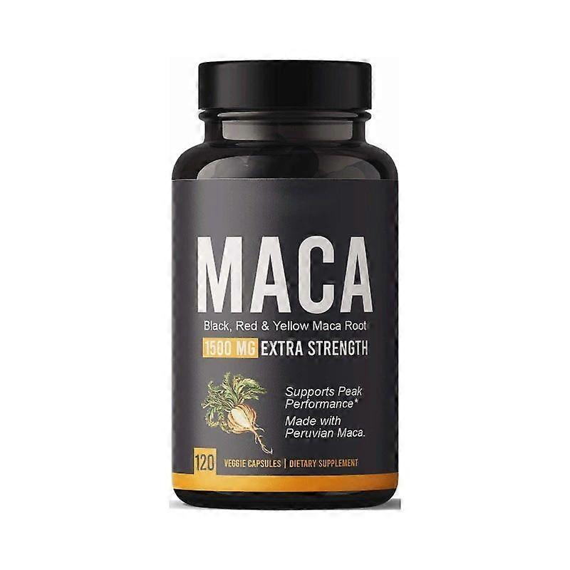 Premium Peruvian Maca Root Veggie Capsules, Black Red Yellow Maca Blend, 1500mg Natural Plant Supplement, 120 Capsules