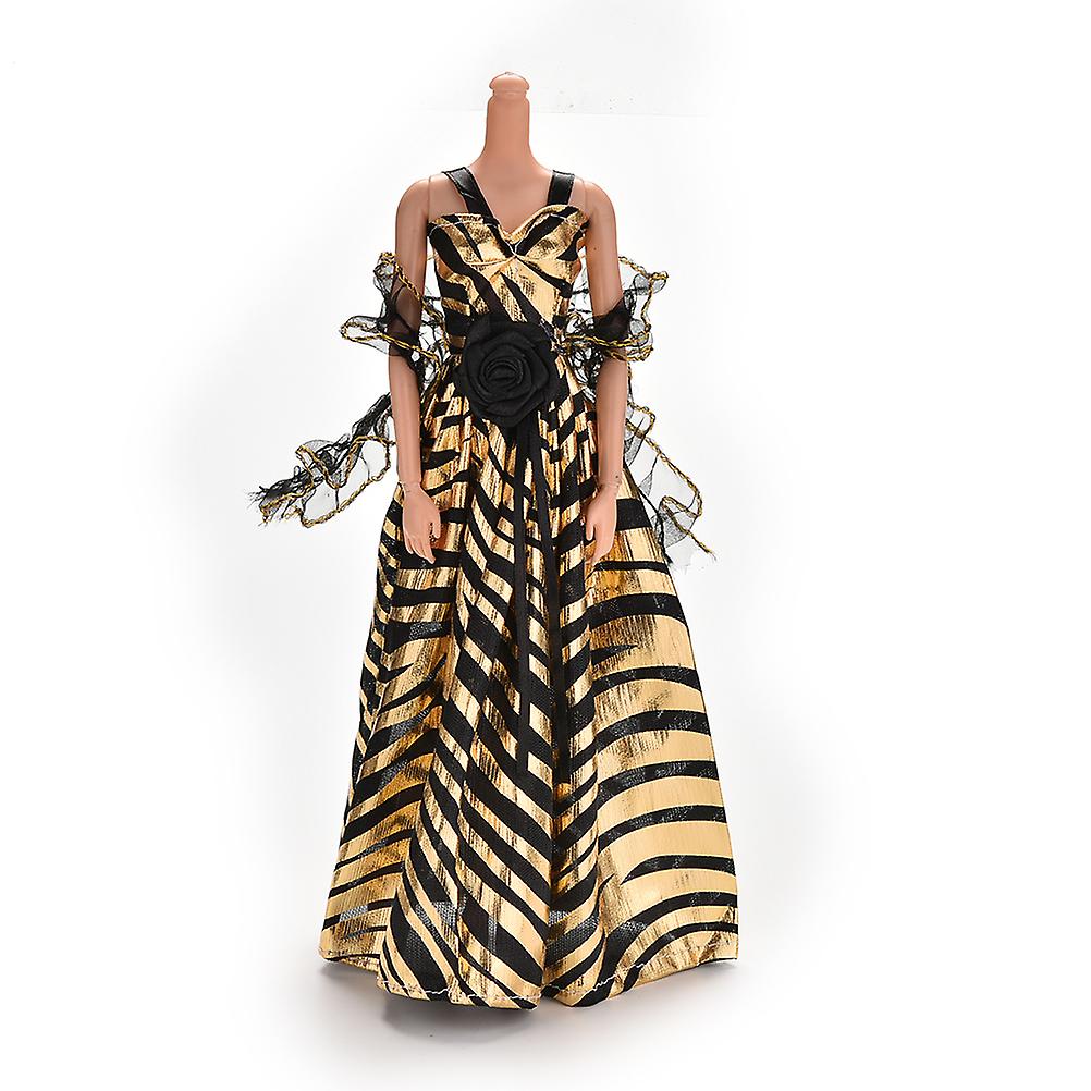 1 Pcs Zebra-stripe Golden And Black Luxury Grown Dress For With Shawl