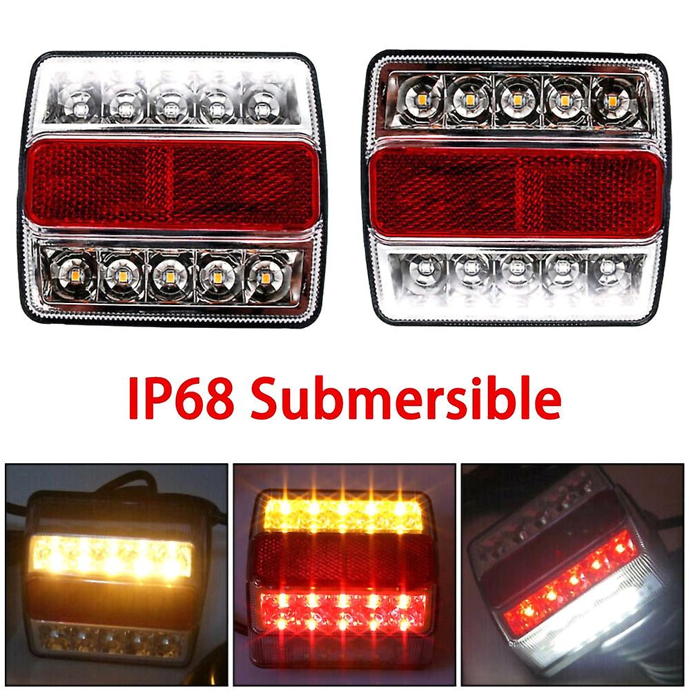 LED Submersible Trailer Tail Lights Kit - Waterproof, IP68, 12V, Red, Square Design