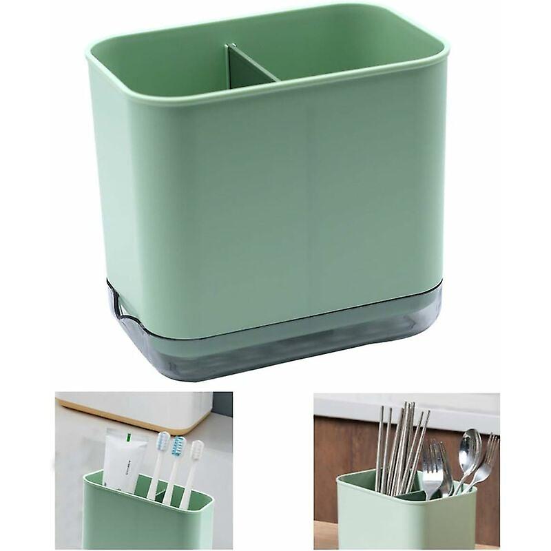 Cutlery Tray PP Plastic Drainer Dish Storage Drain Box (Green)