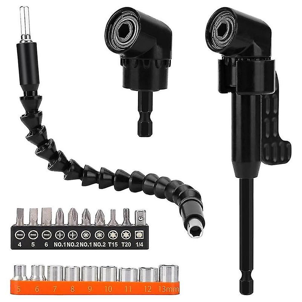 Right Angle Drill, 5 Pack Angle Extension Power Bit Attachment,black