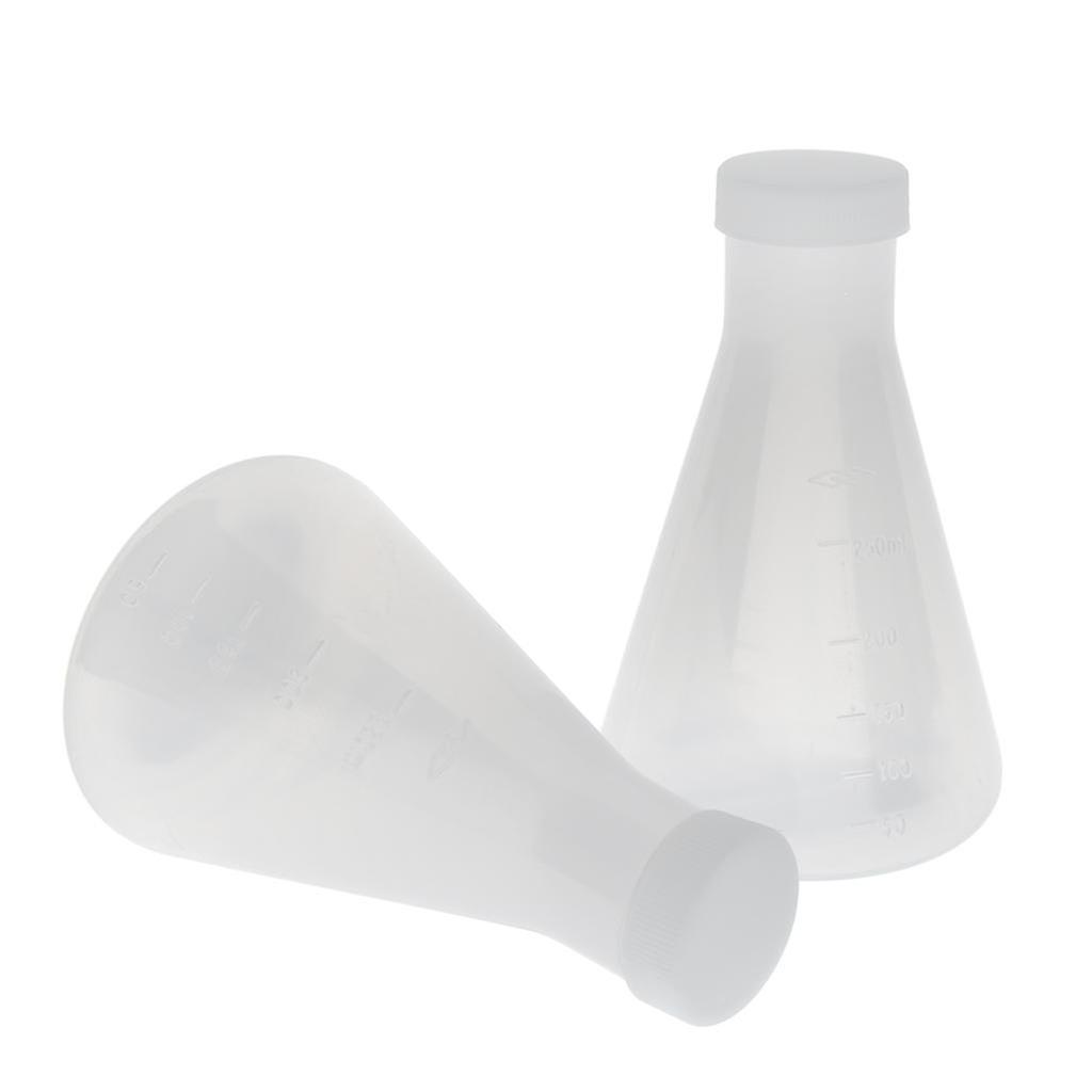 2 יחידות 250ml בוגר פלסטיק צר פה Erlenmeyer Flask חרוטי Flask מעבדה