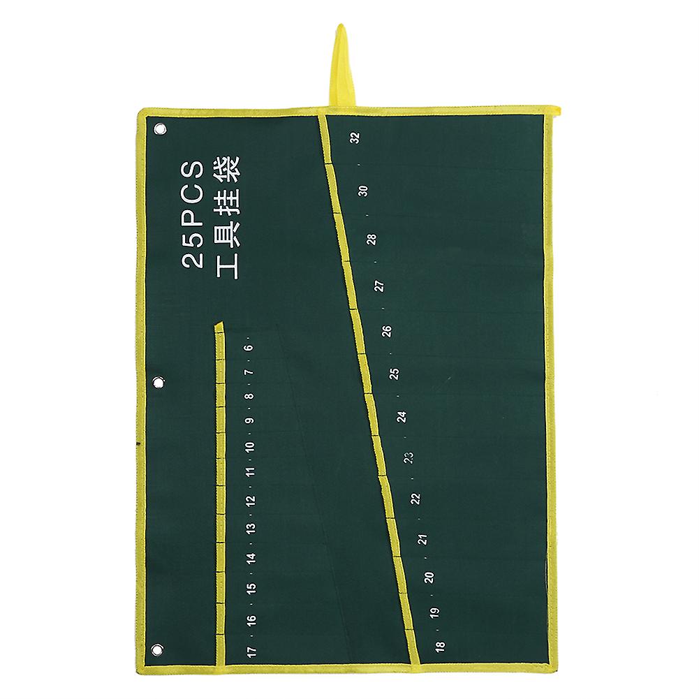 1Pc Durable Canvas Spanner Wrench Tool Roll Up Storage Bag Green 25 Pockets