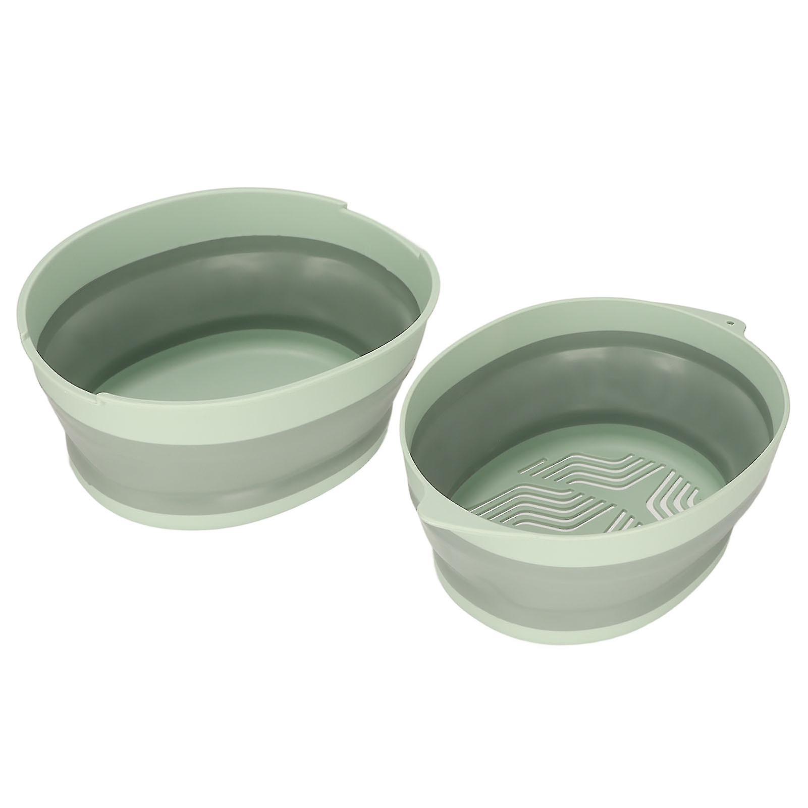 Double Layer Double Layer Colander Separate Design Foldable Portable Fruit Vegetable Storage Basket for Kitchen Outdoor Travel Green Small
