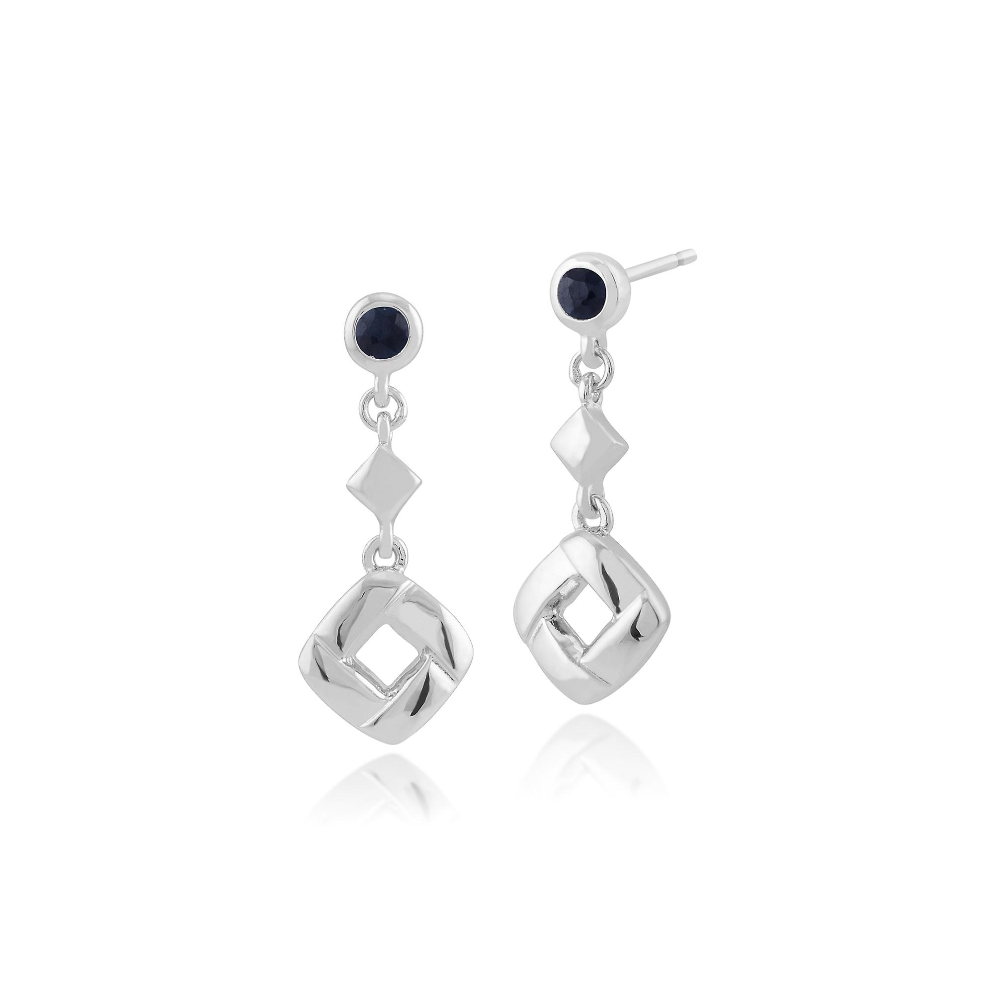 Classic Round Sapphire Square Crossover Drop Earrings in 925 Sterling Silver 270E020002925