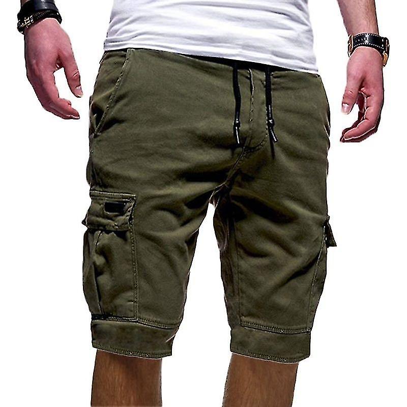 Mens Plain Cargo Combat Shorts Drawstring Half Pants With Pockets