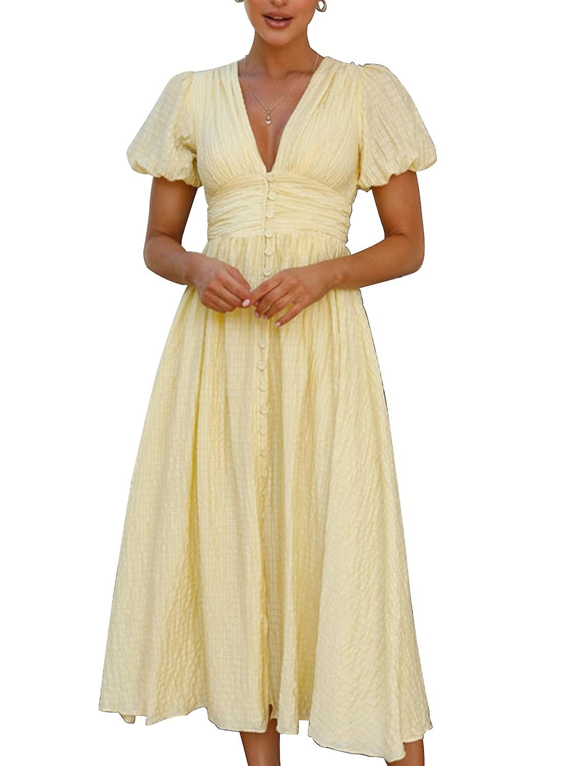 Long Yellow Bohemian Chic Dress L
