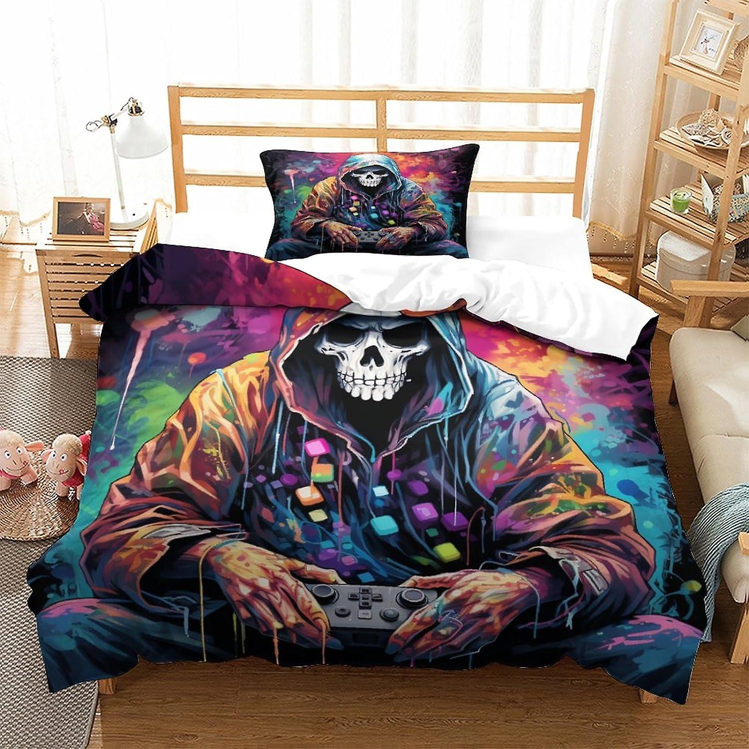 Human Skeleton Sängkläder 2-delat set 3D-påslakan med örngott Sängkläder med dragkedja Allergivänligt mjukt mikrofibertäcke singel