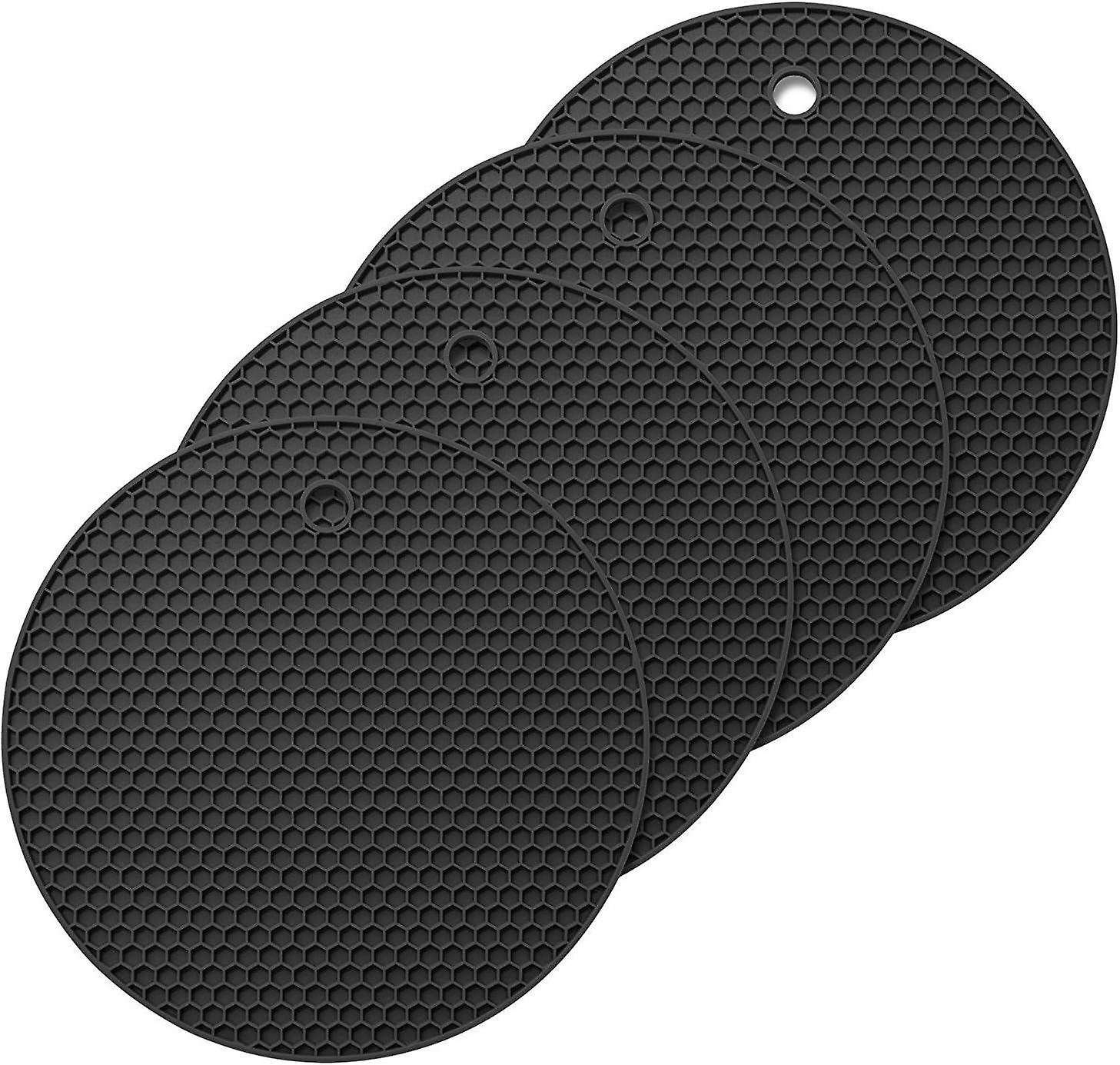 Lots of 4 Pcs Round Silicon Trivet Heat Resistant Up to 230 ° C - Black