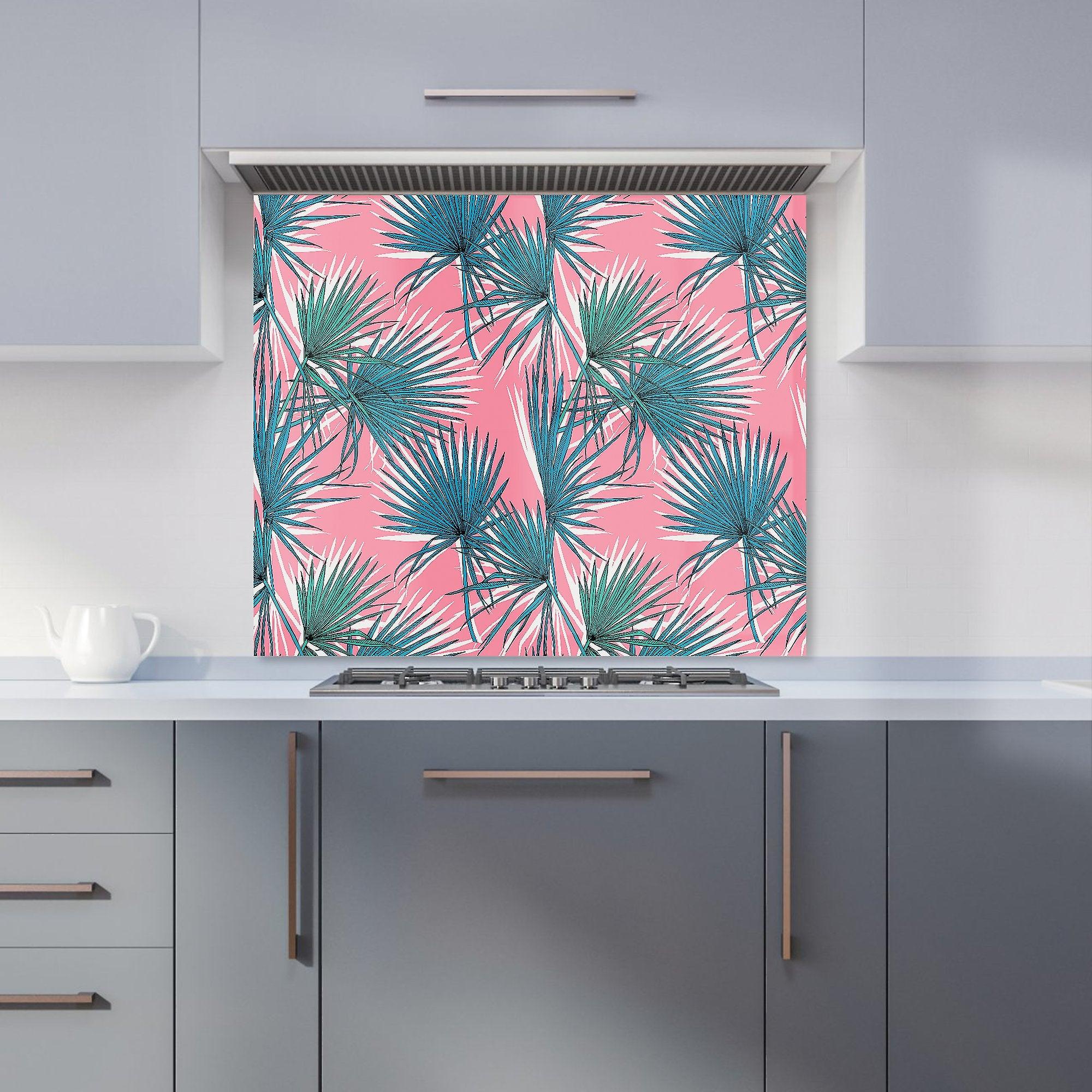 Pink Green Fan Palms Kitchen Splashback