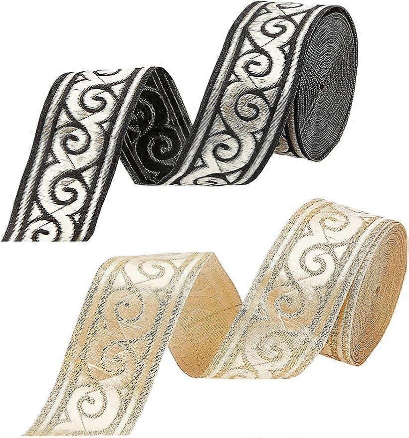 15 Yards 1.2inch Vintage Jacquard Ribbon 2 Colors Ethnic Emobridered Woven Ribbon Metallic Gold Ribbon DIY Embellishment for Sewing Clothing Crafting 