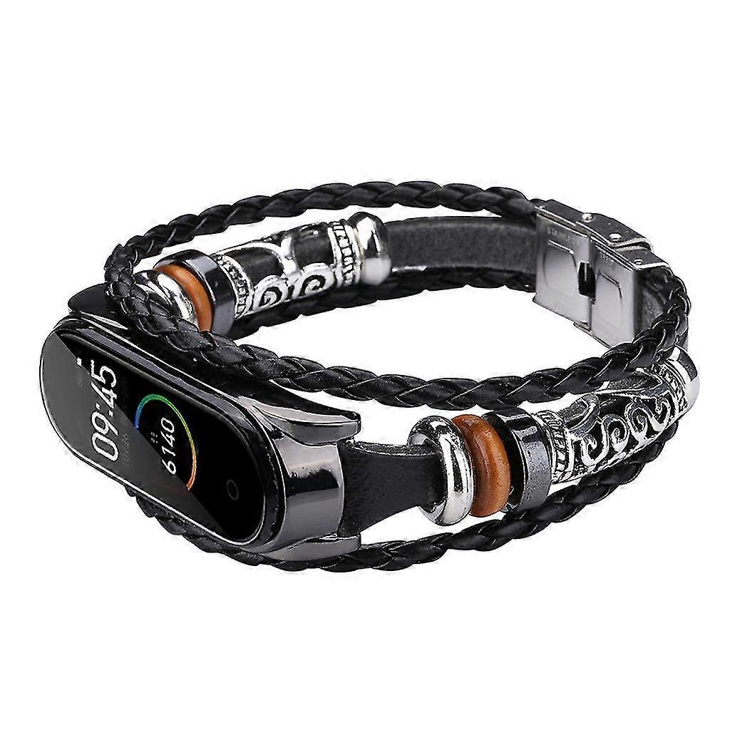 For Mi Band 4 Replacement Leather Beading Bracelet Strap Weave