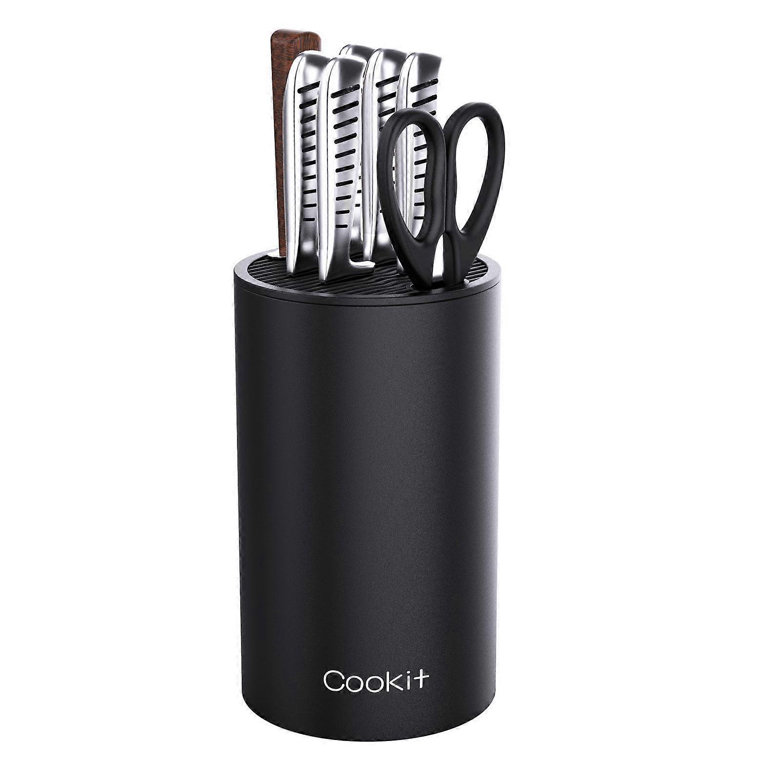 Knife Block Holder; Universal Knife Block without Knives; Unique Double-Layer Wavy Design; Round Black Knife Holder for Kitchen; Space Saver Knife Sto