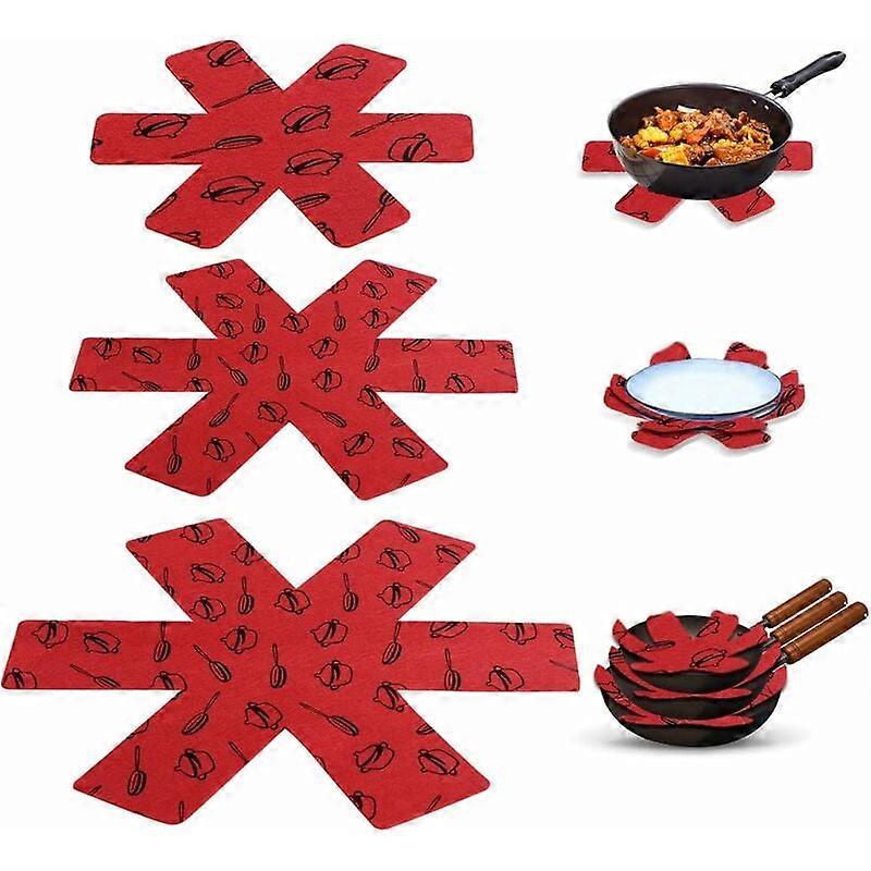 Saucepan and Stove Protector, 15 Pcs Premium Printed Felt Padding Separate and Protect Cookware Surfaces from Scratches (Red)