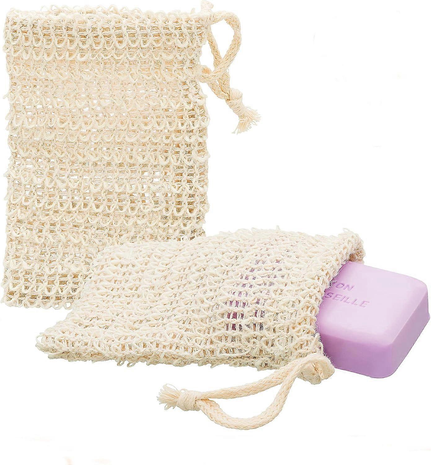2x sisal soap bag natural soap net soap bag soap sponge 14cm x 9cm