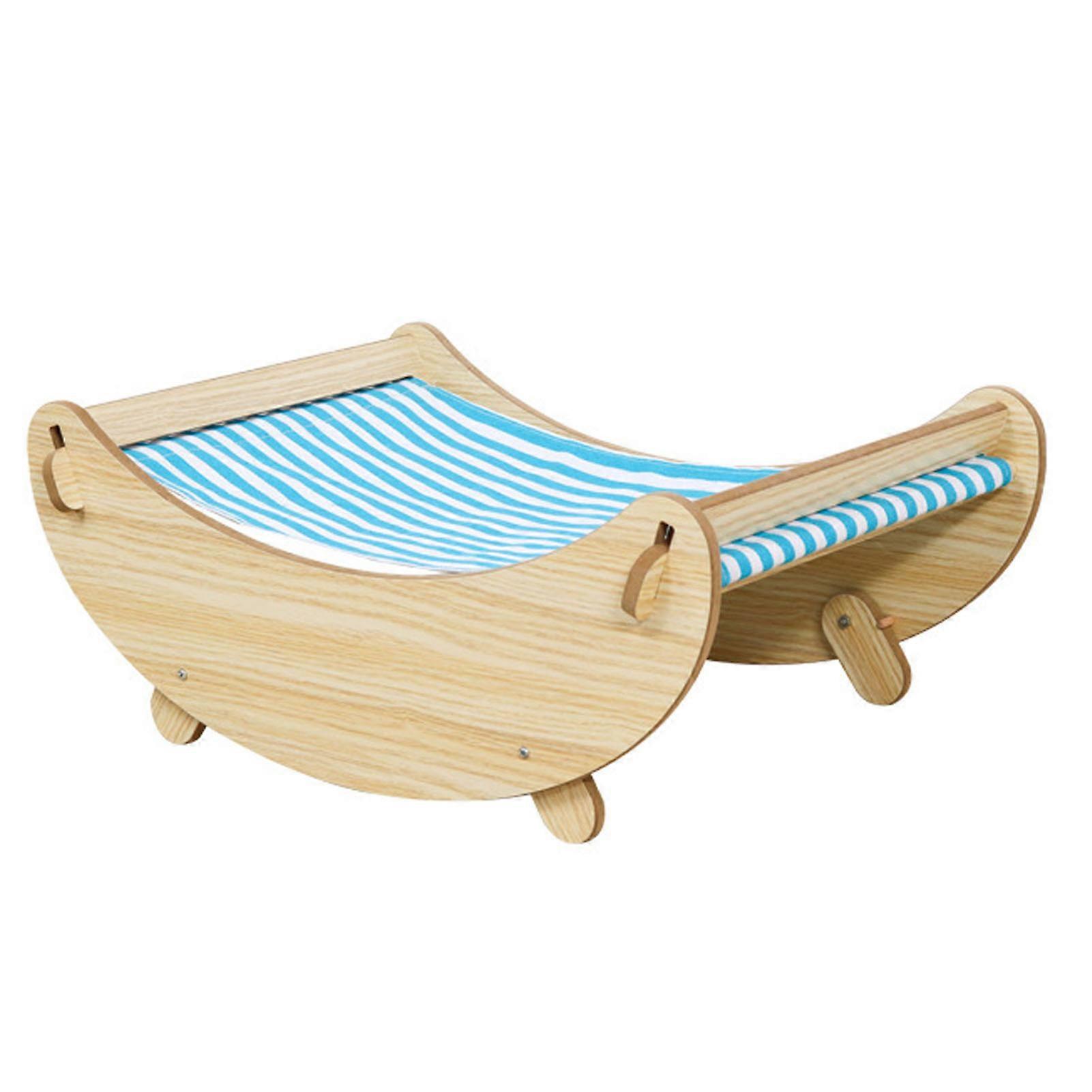 Wooden Cat Hammock Large Space Breathable Multi Functional Kitten Swing Chair Bed for All Seasons Blue White