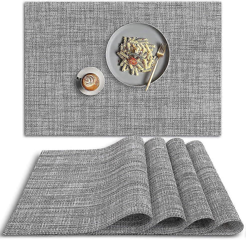 Set de table en PVC, 4 pièces de sets de table antidérapants résistants à la chaleur, sets de table en vinyle lavables, lot de 4 - gris