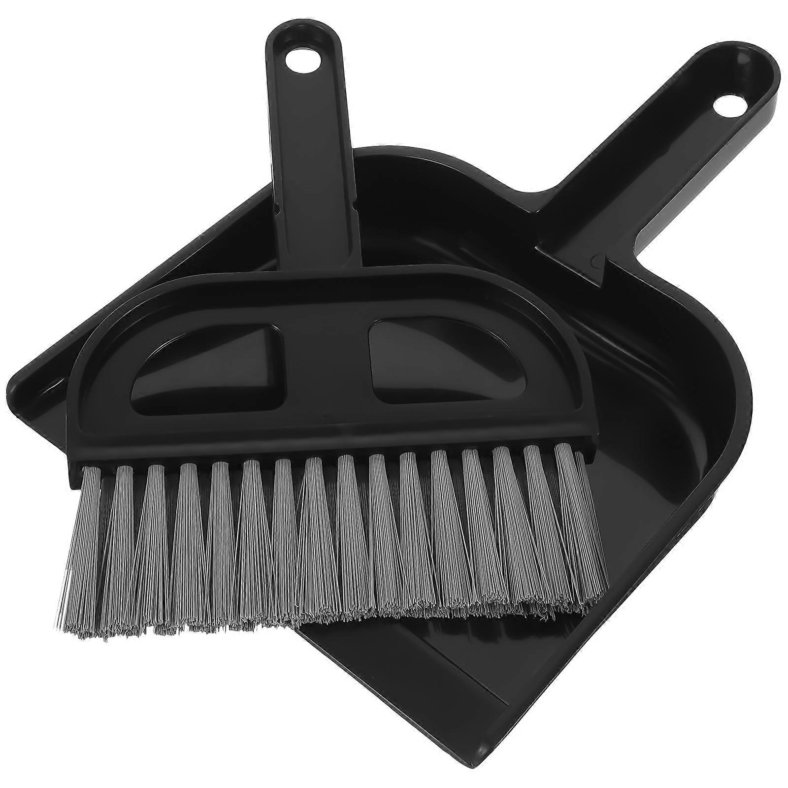 Mini Desktop Sweep Cleaning Brush Small Broom Dustpan Set (Black)