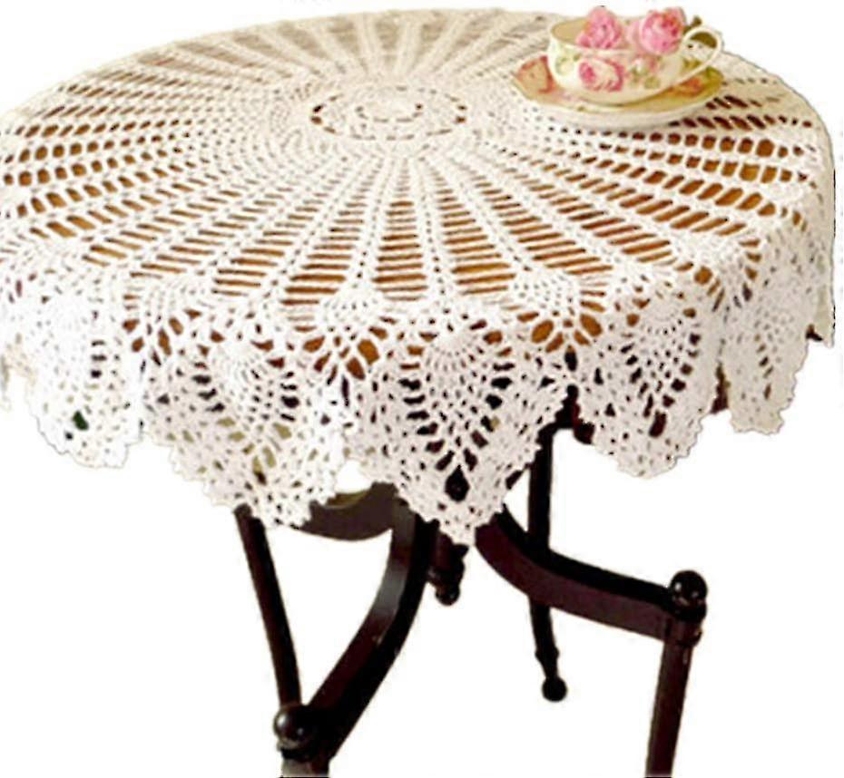 مفرش المائدة الرجعية جولة الرباط اليدوية الكروشيه القطن مفرش المائدة / غطاء 90 سم (بيج) 90 سم جولة أبيض-YuJia