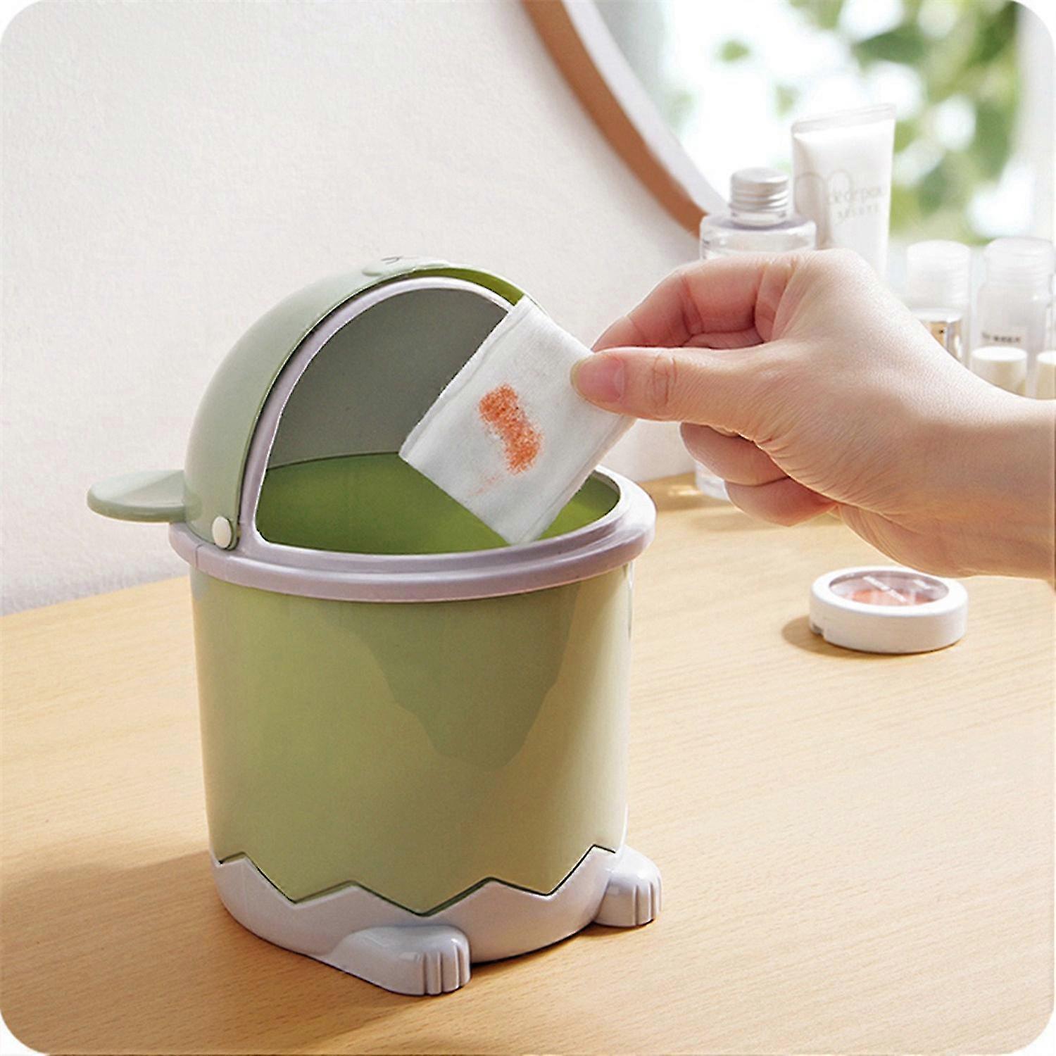Trash Desktop With Lid Small Paper Basket Plastic Trash Can Pink