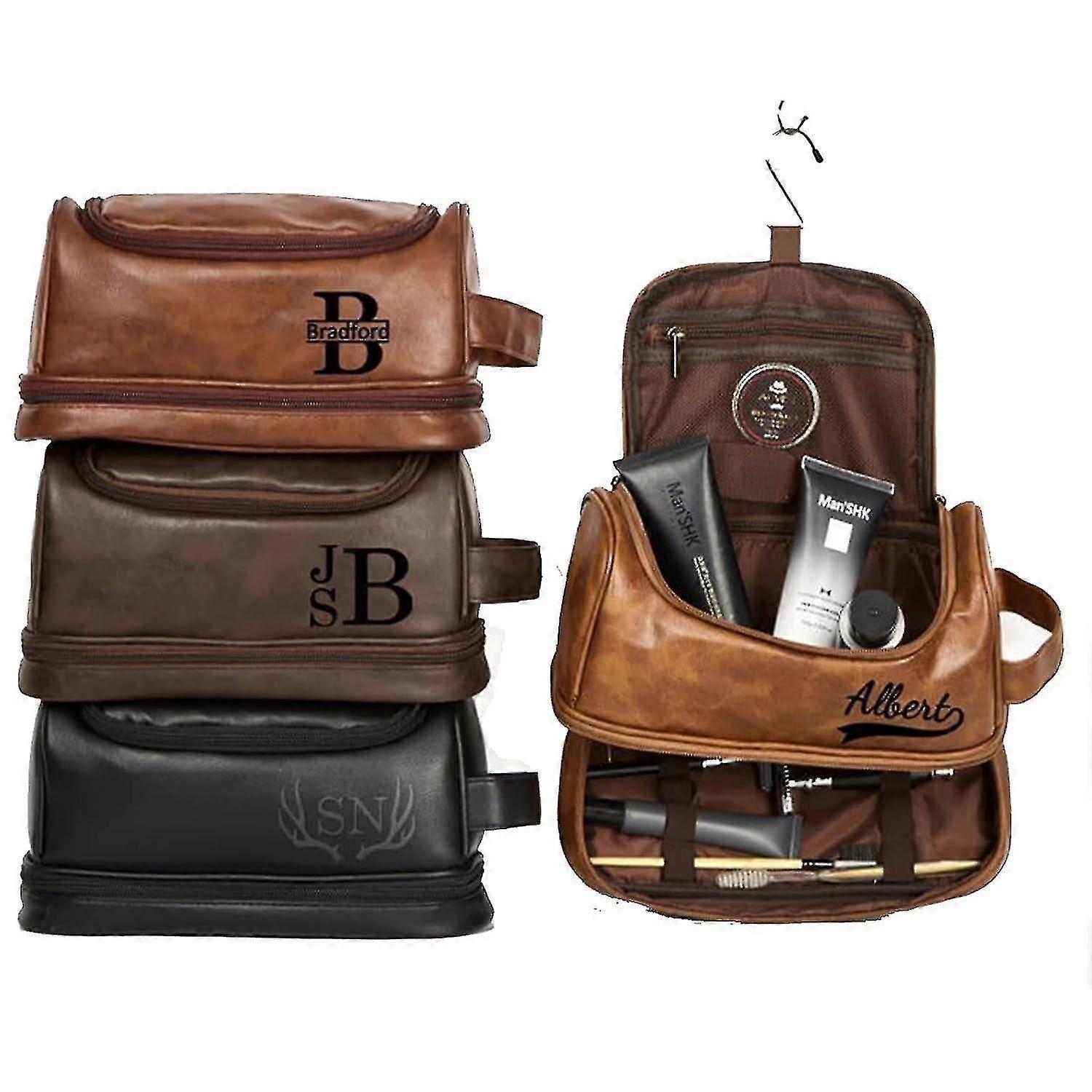 Personlig necessär i läder för män, specialgraverad dopp kit i äkta läder Handgjord slit-bra