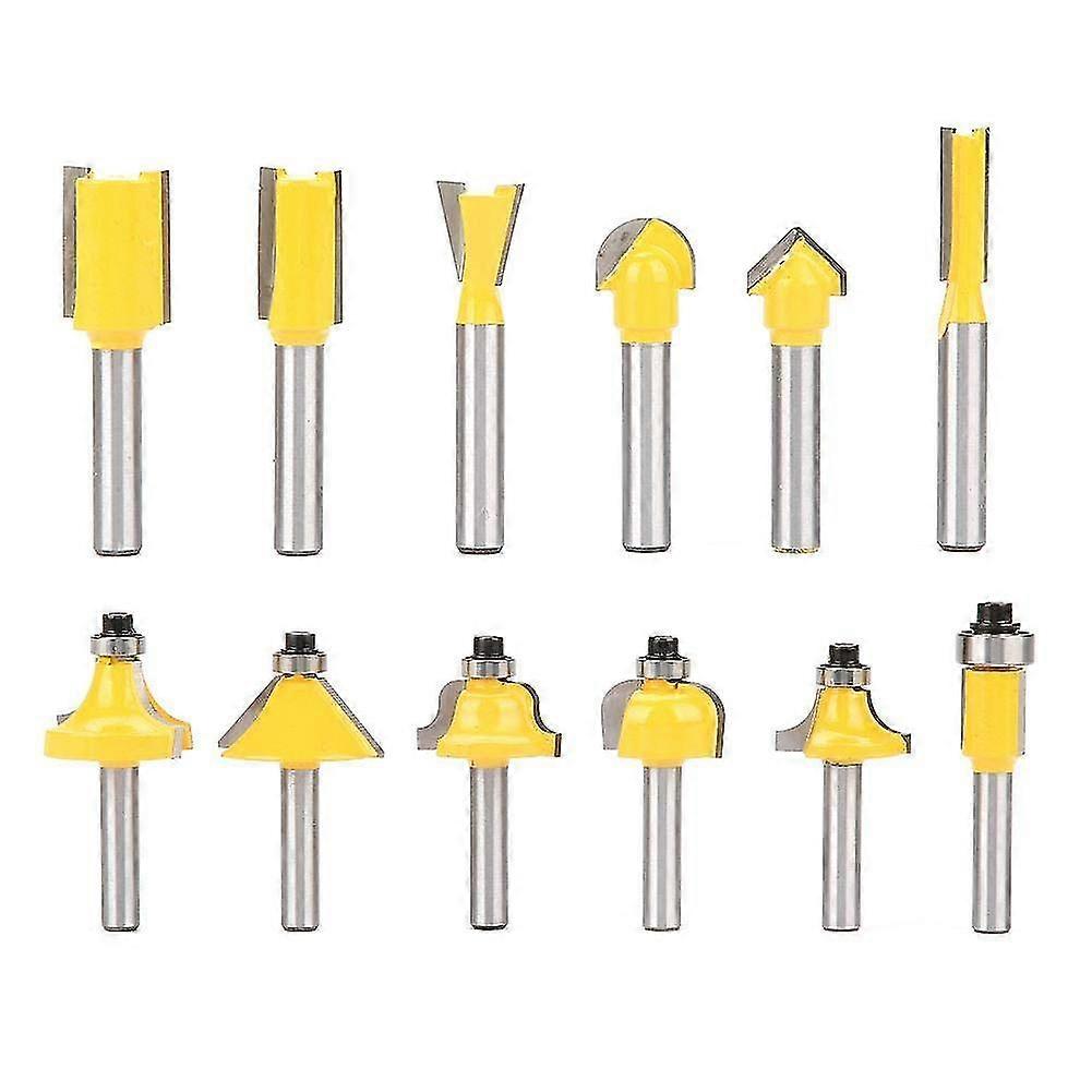 Router Bit, 12 Pieces Carbon Steel Grooving Router Bit Set, Edge Cutter Bit With 1/4" Straight Shank, Woodworking Tool For Engraving, Cutting