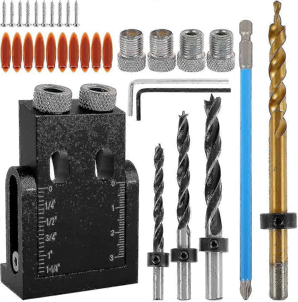 Pocket Hole Jig Set,38 Pcs Pocket Hole Jig Drilling Kit,15 Drilling Guide Set Woodworking Oblique Positioner For Guide Drilling And Wood Finishing