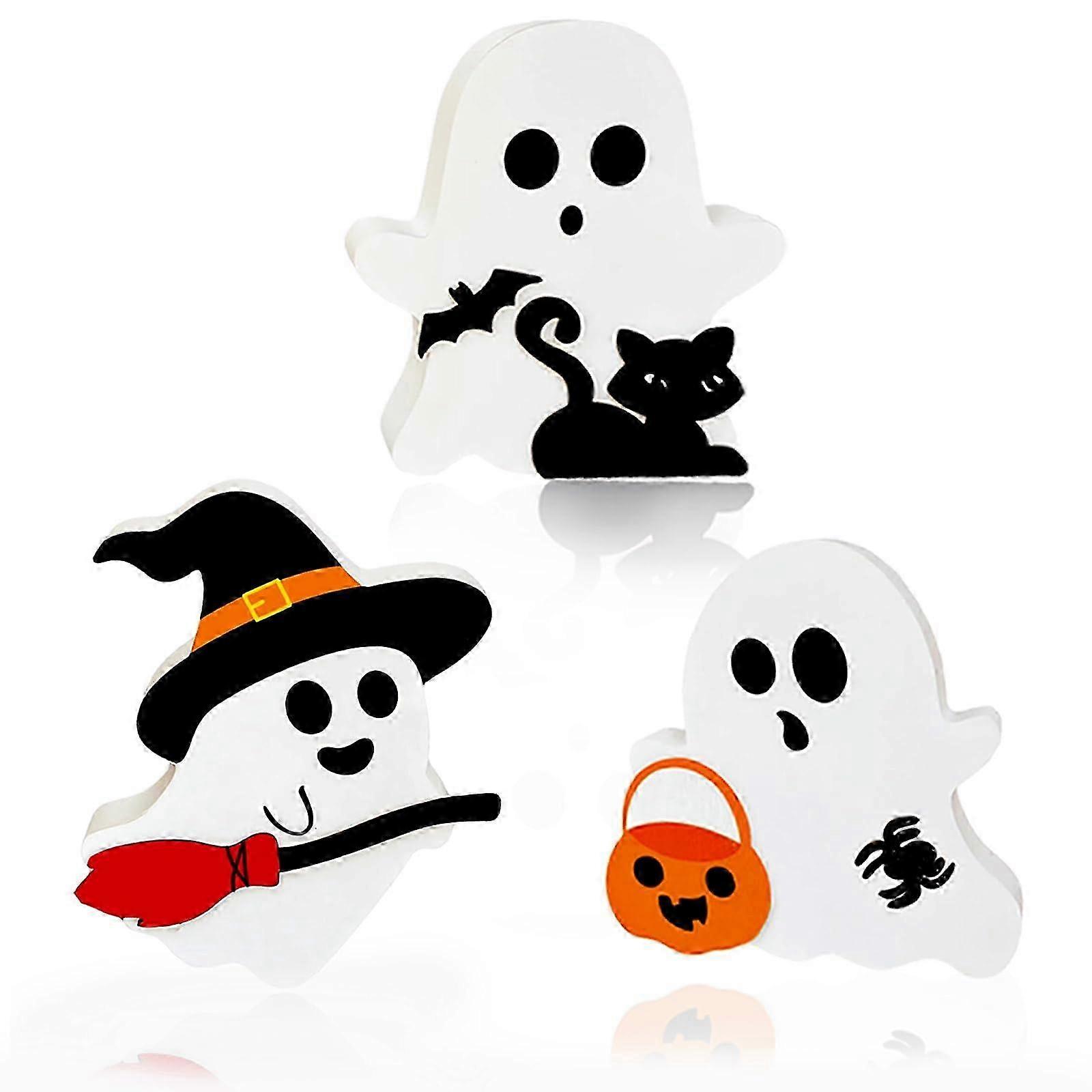 Wooden Halloween Tiered Tray Signs - Set Of 3 Cute Black Cat, Pumpkin & Witch Decor For Shelf Or Table - View #2