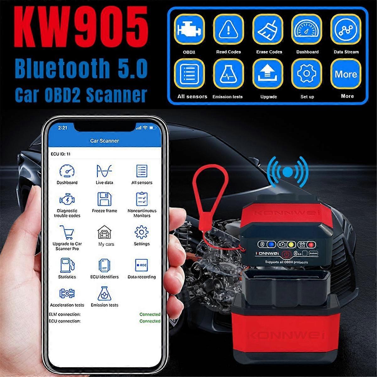KW905 V1.5 OBD2 Scanners Bluetooth 5.0 for Android/IOS Car Diagnostic Tool Code Reader C